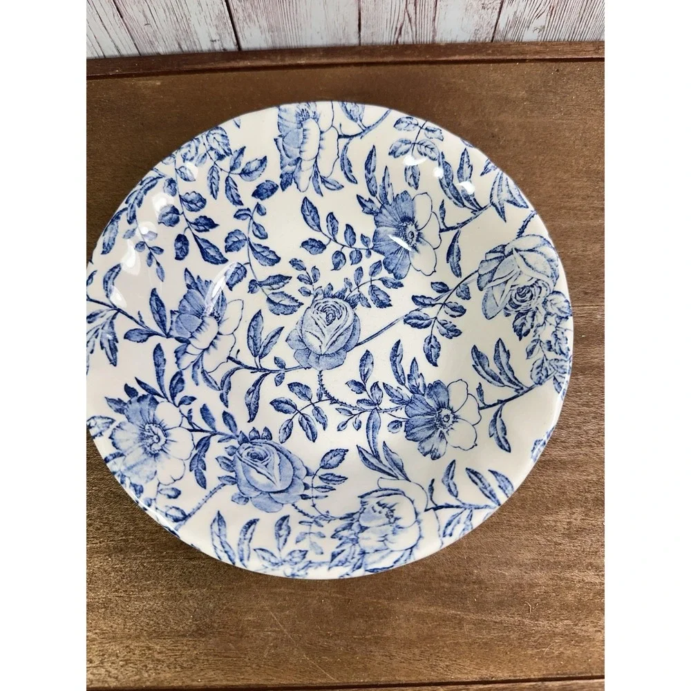Churchill  Blue Chintz Rose  Peony Bowl Salad Soup Scalloped 6 1/2